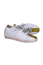 Current Boutique-Leather Crown - White leather w/ Gold Glitter Detail Sneaker Sz 9