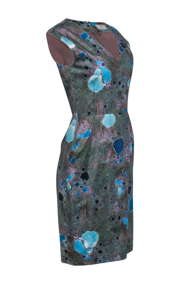 Current Boutique-Lela Rose - Beige, Blue, & Turquoise Print Cap Sleeve Dress Sz XS