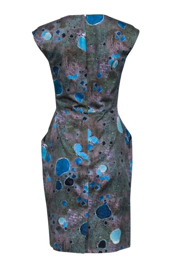 Current Boutique-Lela Rose - Beige, Blue, & Turquoise Print Cap Sleeve Dress Sz XS