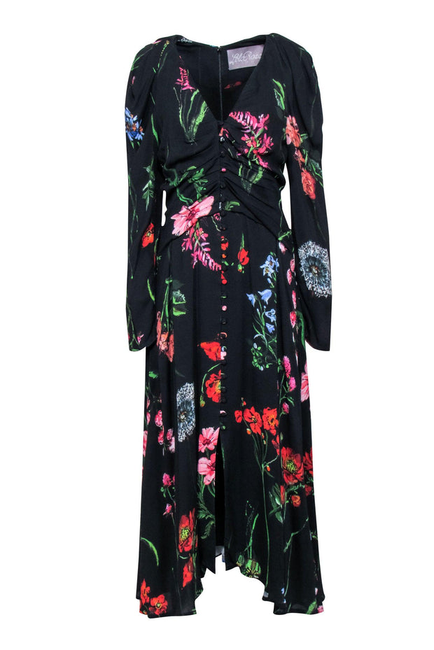 Current Boutique-Lela Rose - Black & Multi Color Floral Maxi Dress Sz 6
