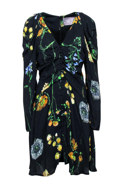 Current Boutique-Lela Rose - Black & Multi Color Floral Print Dress Sz 6