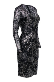 Current Boutique-Lela Rose - Black Silver-Dusted Metallic Lace Dress Sz 4