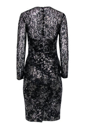 Current Boutique-Lela Rose - Black Silver-Dusted Metallic Lace Dress Sz 4