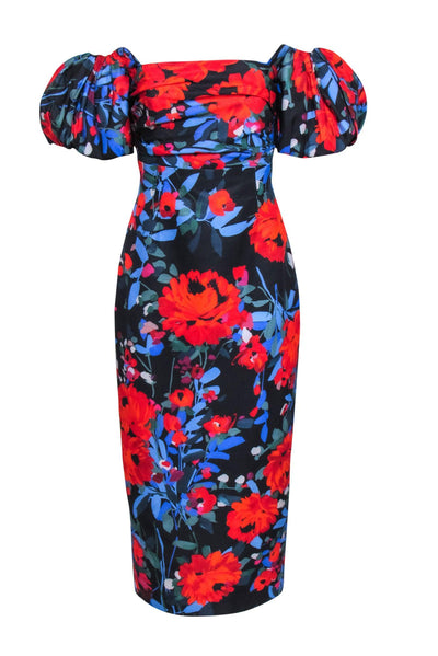 Current Boutique-Lela Rose - Black w/ Red, Blue, & Green Floral Formal Dress Sz 6