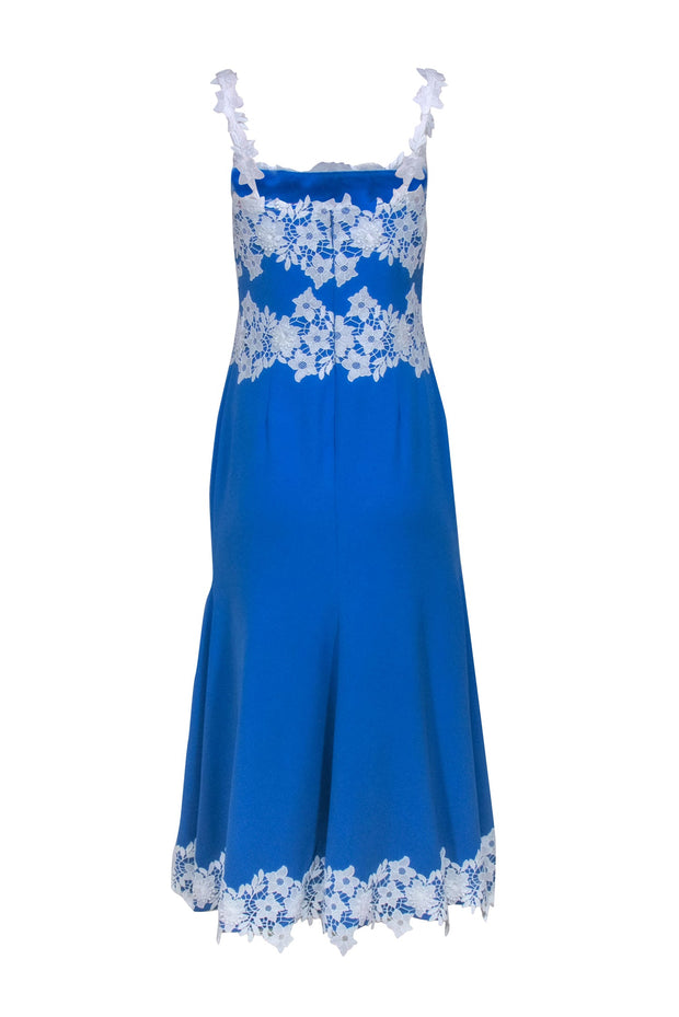 Current Boutique-Lela Rose - Blue Sleeveless Dress w/ White Lace Appliques Sz 6