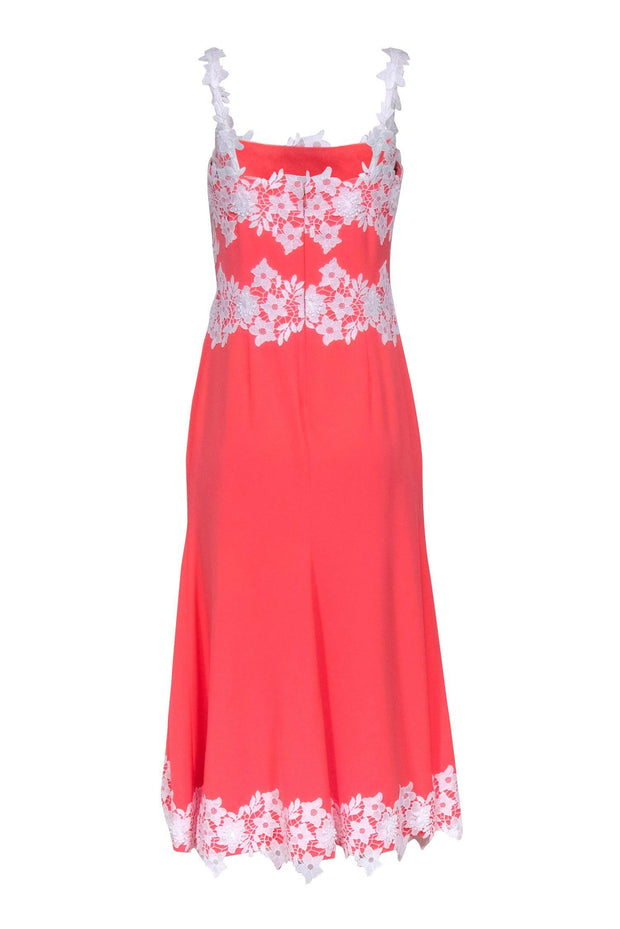 Current Boutique-Lela Rose - Coral Sleeveless Dress w/ Floral Lace Appliques Sz 8