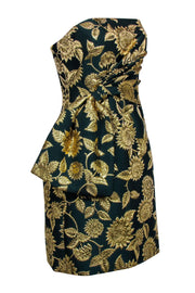 Current Boutique-Lela Rose - Green & Gold Floral Jacquard Strapless Dress Sz 6