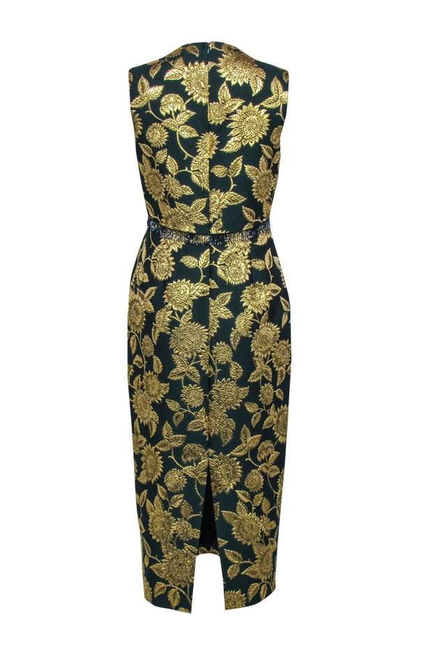 Current Boutique-Lela Rose - Green & Gold Jacquard Beaded Trim Formal Dress Sz 6