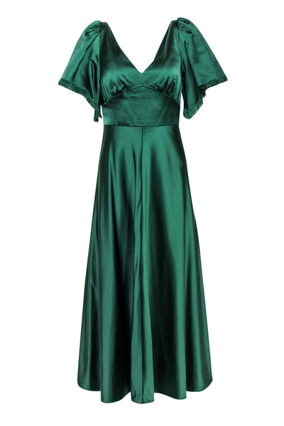 Current Boutique-Lela Rose - Green Hammered Satin Midi Dress Sz 6