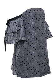 Current Boutique-Lela Rose - Grey & Black Gingham w/ Polka Dot Detail Off The Shoulder Dress Sz 6