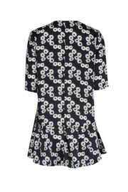 Current Boutique-Lela Rose - Navy, Blue, & Cream Print Short Sleeve Tunic Blouse Sz 4