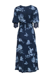 Current Boutique-Lela Rose - Navy & Blue Floral Crop Sleeve Dress Sz 6