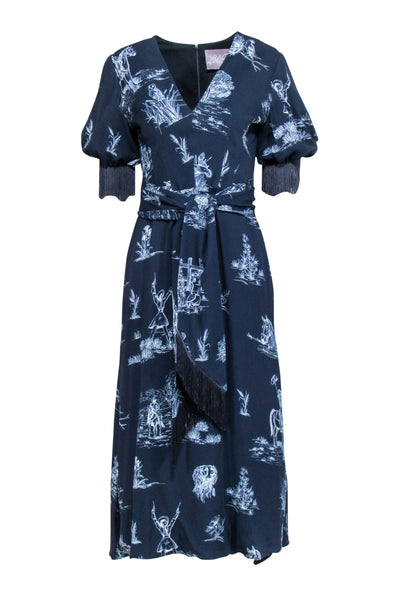 Current Boutique-Lela Rose - Navy & Blue Floral Crop Sleeve Dress Sz 6