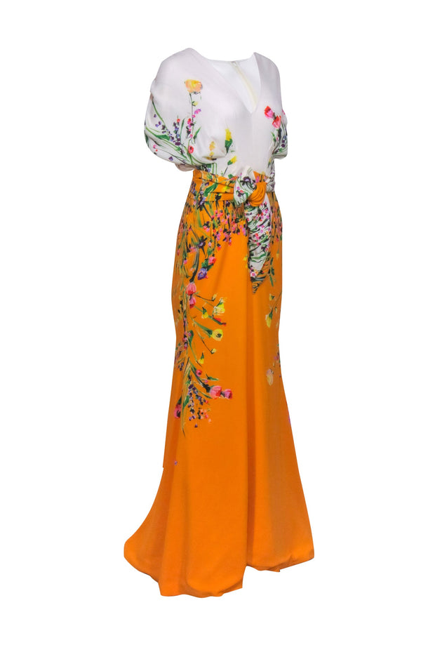 Current Boutique-Lela Rose - Orange & White Floral Formal Dress Sz 6