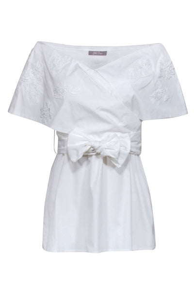 Current Boutique-Lela Rose - White Floral Applique Off-the-Shoulder Top Sz 6
