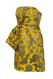 Current Boutique-Lela Rose - Yellow & Gold Floral Jacquard Strapless Dress Sz 6