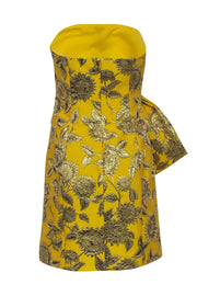 Current Boutique-Lela Rose - Yellow & Gold Floral Jacquard Strapless Dress Sz 6