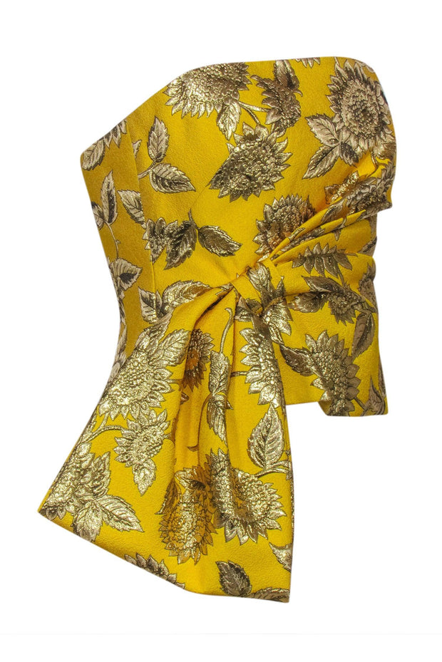 Current Boutique-Lela Rose - Yellow & Gold Floral Jacquard Strapless Top sz 6