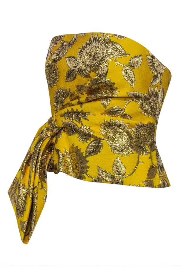 Current Boutique-Lela Rose - Yellow & Gold Floral Jacquard Strapless Top sz 6