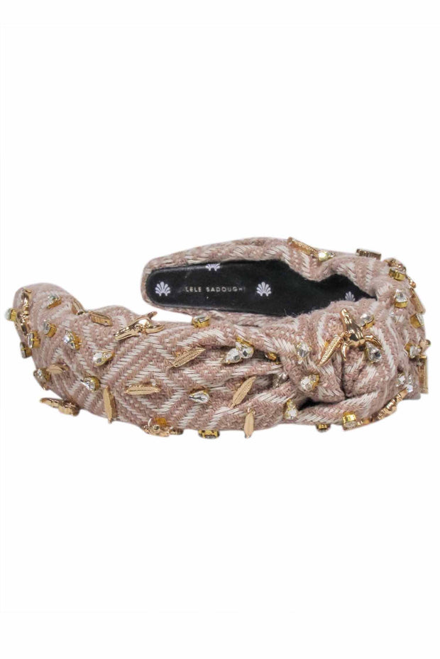 Current Boutique-Lele Sadoughi - Beige Print Knot Front Headband w/ Longhorns and Feathers