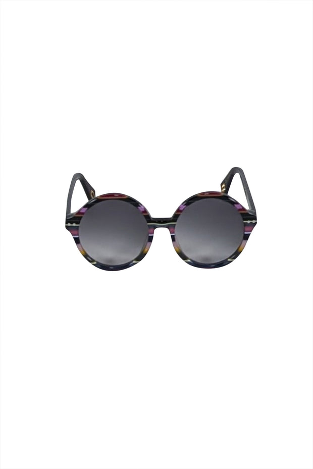 Current Boutique-Lele Sadoughi - Black & Pink Stripe Round Sunglasses