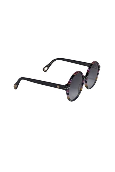 Current Boutique-Lele Sadoughi - Black & Pink Stripe Round Sunglasses