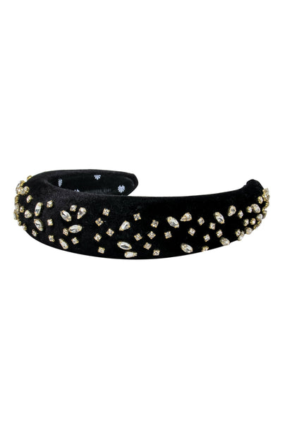 Current Boutique-Lele Sadoughi - Black Velvet Headband w/ Rhinestone Deatil