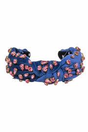Current Boutique-Lele Sadoughi - Blue Velour Headband w/ Pink Gem Embellishments