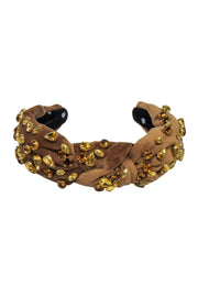 Current Boutique-Lele Sadoughi - Brown Velour Knot Front Headband w/ Jewel Embellishments
