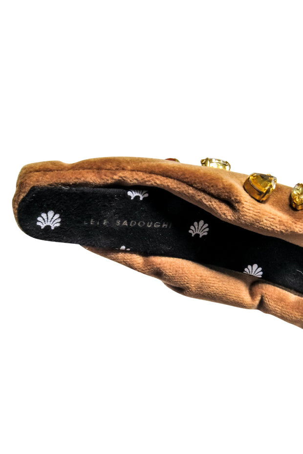 Current Boutique-Lele Sadoughi - Brown Velour Knot Front Headband w/ Jewel Embellishments