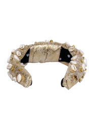 Current Boutique-Lele Sadoughi - Gold Metallic Shell & Gem Embellished Headband
