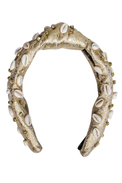 Current Boutique-Lele Sadoughi - Gold Metallic Shell & Gem Embellished Headband