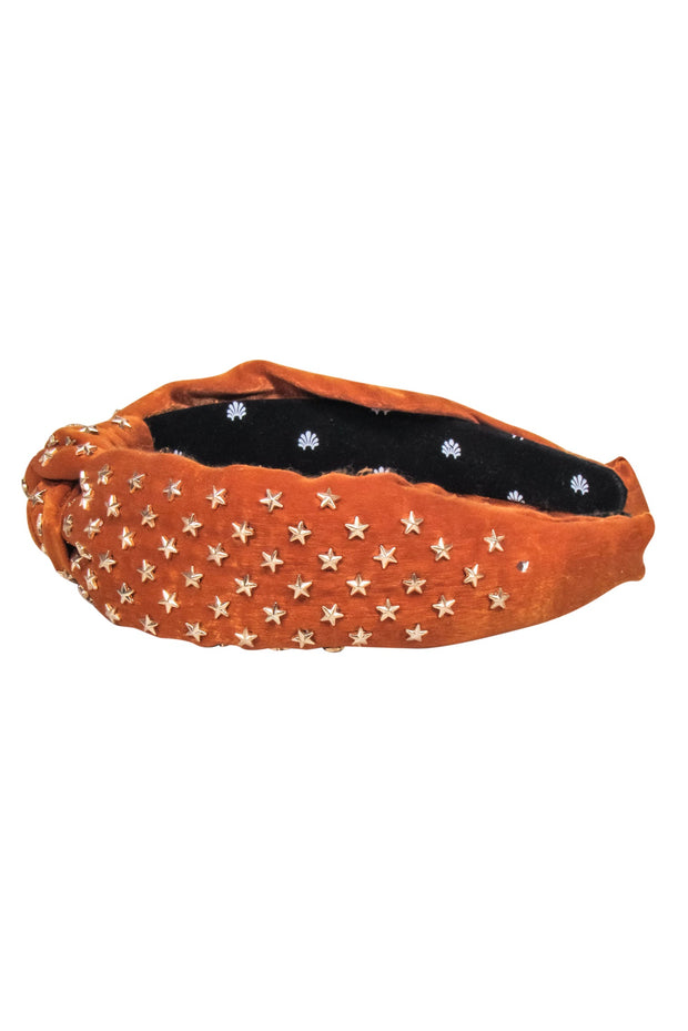 Current Boutique-Lele Sadoughi - Orange Velvet Star Embellished Knot Front Headband