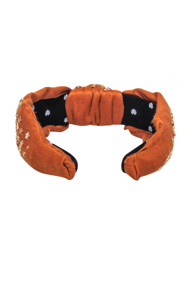 Current Boutique-Lele Sadoughi - Orange Velvet Star Embellished Knot Front Headband