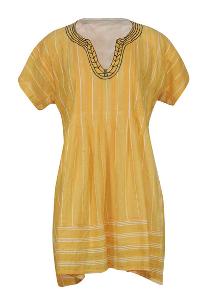 Current Boutique-LemLem - Yellow Pinstripe Keyhole Ruffle Dress Sz S