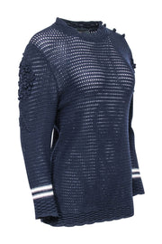 Current Boutique-Les Copains - Navy Knit Sweater w/ Textured Sleeves Sz 8