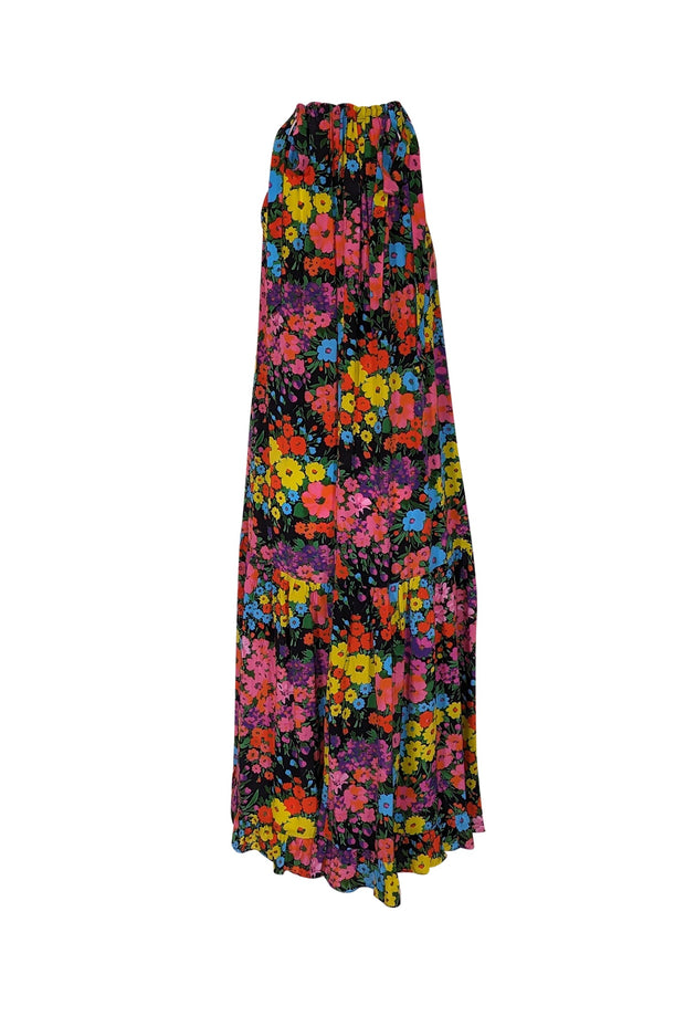 Current Boutique-Les Reveries - Pink Multicolor Silk Floral High Neck Maxi Dress Sz XS