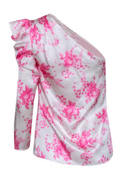 Current Boutique-Les Reveries - White w/ Pink Floral Print One Shoulder Sleeve Top Sz 2