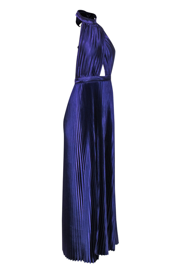 Current Boutique-L'idee - Purple Pleated Satin Halter Neck Gown Sz 4
