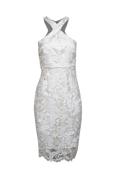 Current Boutique-Likely - White Lace Halter Neck Sheath Dress Sz 6