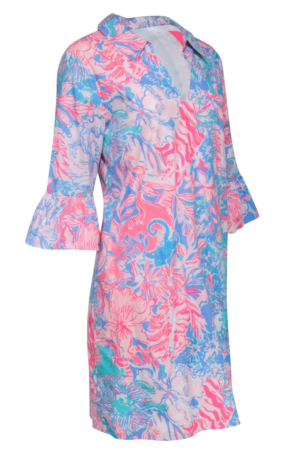 Current Boutique-Lilly Pulitzer - Blue & Pink Floral Tunic Dress Sz 12