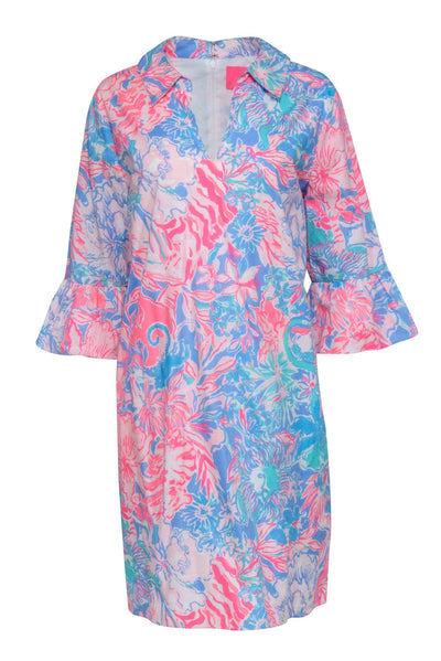 Current Boutique-Lilly Pulitzer - Blue & Pink Floral Tunic Dress Sz 12