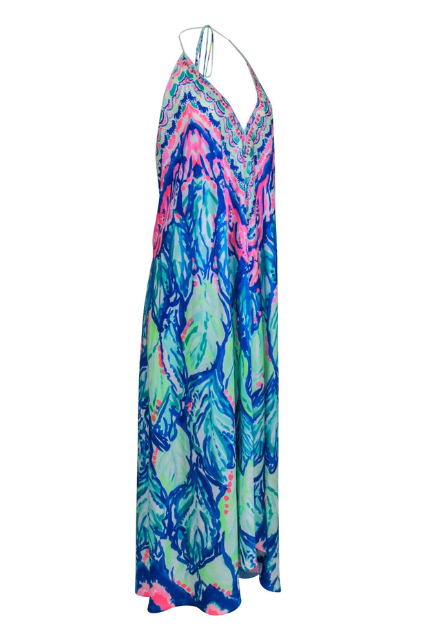 Current Boutique-Lilly Pulitzer - Blue & Pink Multi Color Print Halter Maxi Dress Sz M