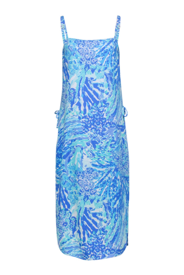 Current Boutique-Lilly Pulitzer - Blue, Turquoise, & White Abstract Floral Print Midi Dress Sz 6