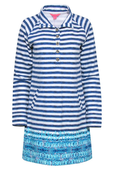 Current Boutique-Lilly Pulitzer - Blue & White Stripe Long Sleeve Dress Sz M