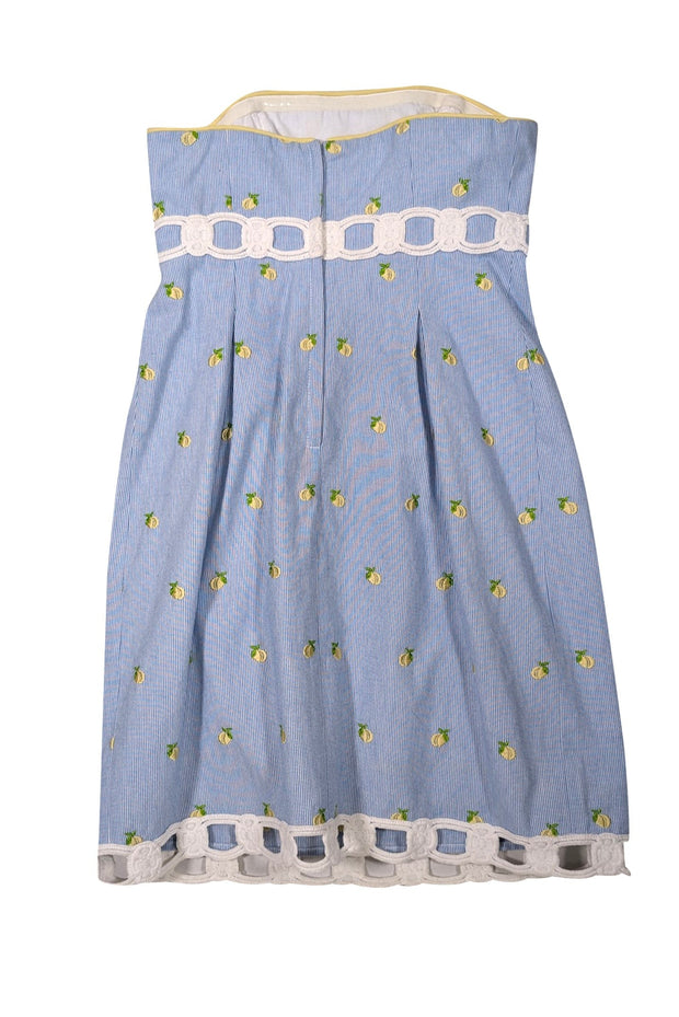 Current Boutique-Lilly Pulitzer - Blue & White Striped Strapless Dress w/ Lemon Embroidery Sz 2