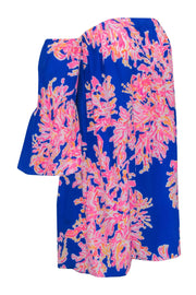 Current Boutique-Lilly Pulitzer - Blue w/ Pink & Orange Coral Reef Print Off The Shoulder Dress Sz XS
