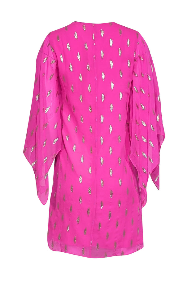 Current Boutique-Lilly Pulitzer - Bright Pink Silk Caftan Dress w/ Metallic Clip Dot Pattern Sz 2