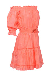 Current Boutique-Lilly Pulitzer - Coral Cotton Off-the-Shoulder Belted Dress Sz S
