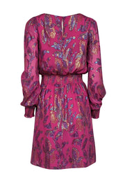 Current Boutique-Lilly Pulitzer - Fuchsia w/ Metallic Gold & Purple Floral Print Silk Dress Sz 6